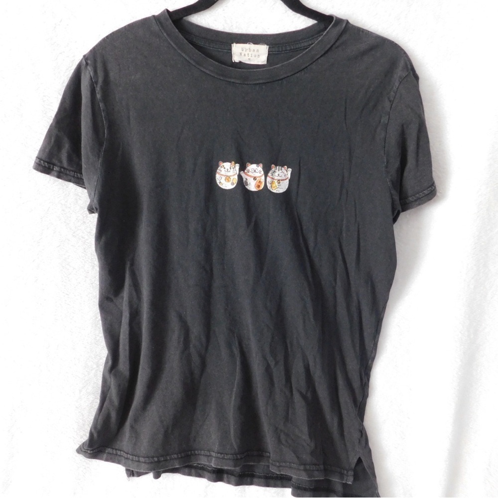 Urban Nation Womens T Shirt Good Luck Lucky Cats Graphic Tee Short Sleeve